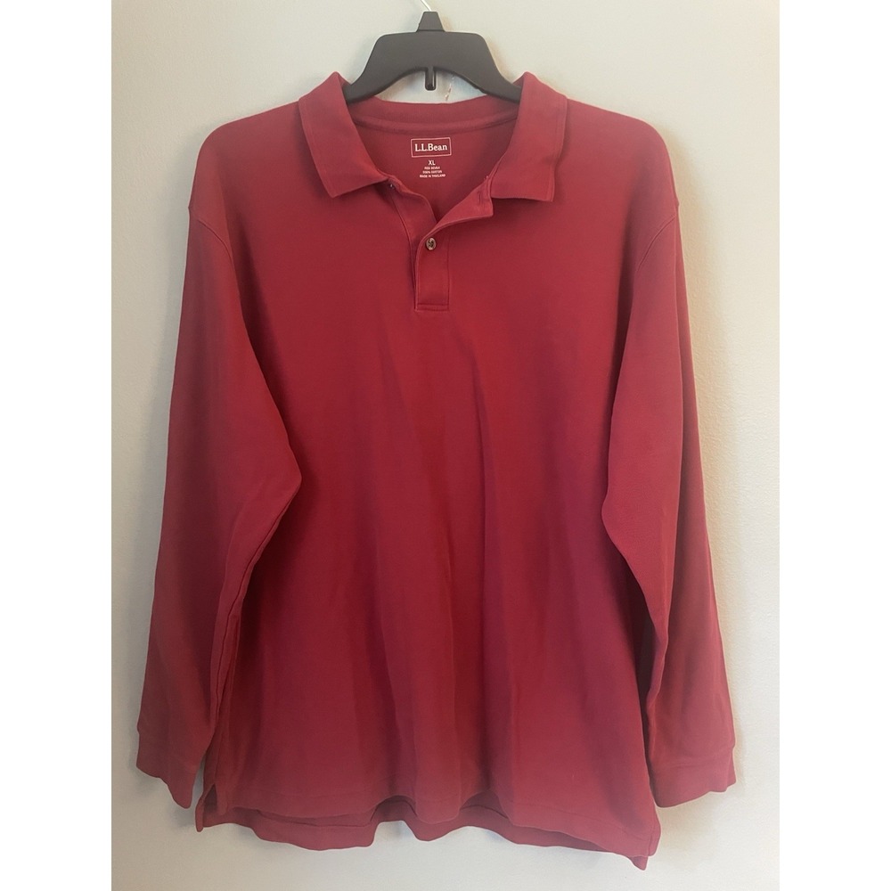 LL Bean Mens XL regular fit Heavy Cotton Long Sleeve Casual Polo Shirt - Picture 1 of 3